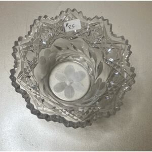 Antique American Brilliant Cut Glass Period Floral Print Candy Dish